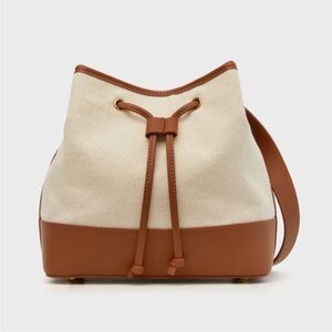 Tuckernuck Cream Canvas and Brown Leather Drawstring Bucket Bag